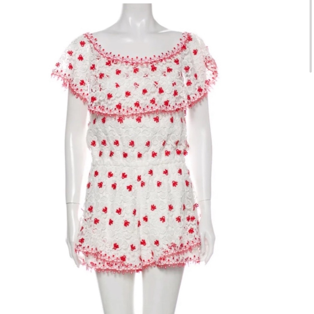 Alexis White and Red Lace Romper
